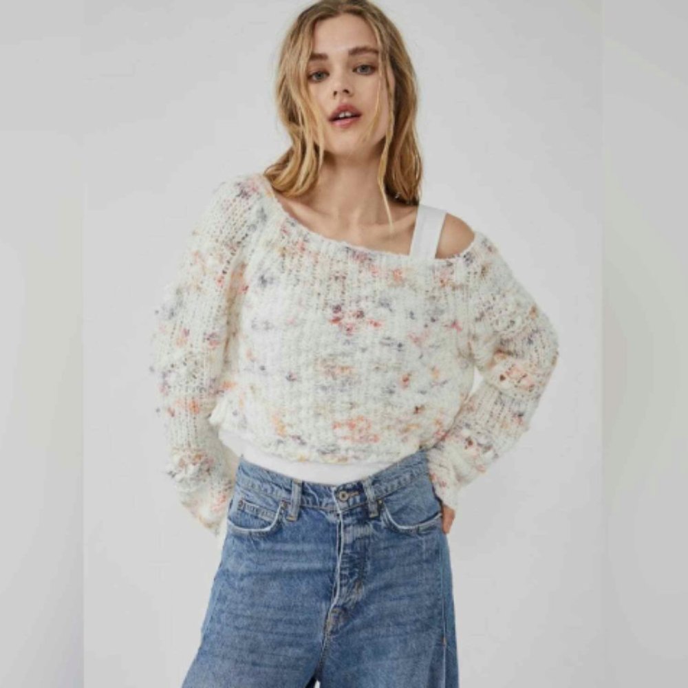 Free People Sunset Cloud Pullover Sweater Ivory Combo Size Small NWT